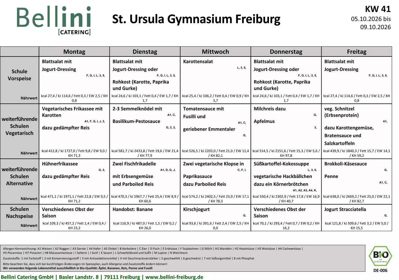 Speiseplan vom 05.10.- 09.10.2026