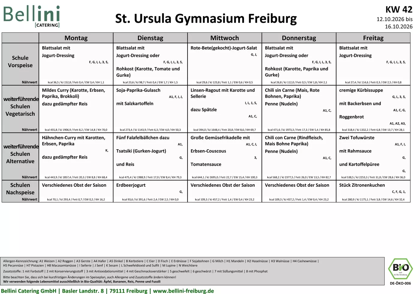 Speiseplan vom 12.10-16.10.2026