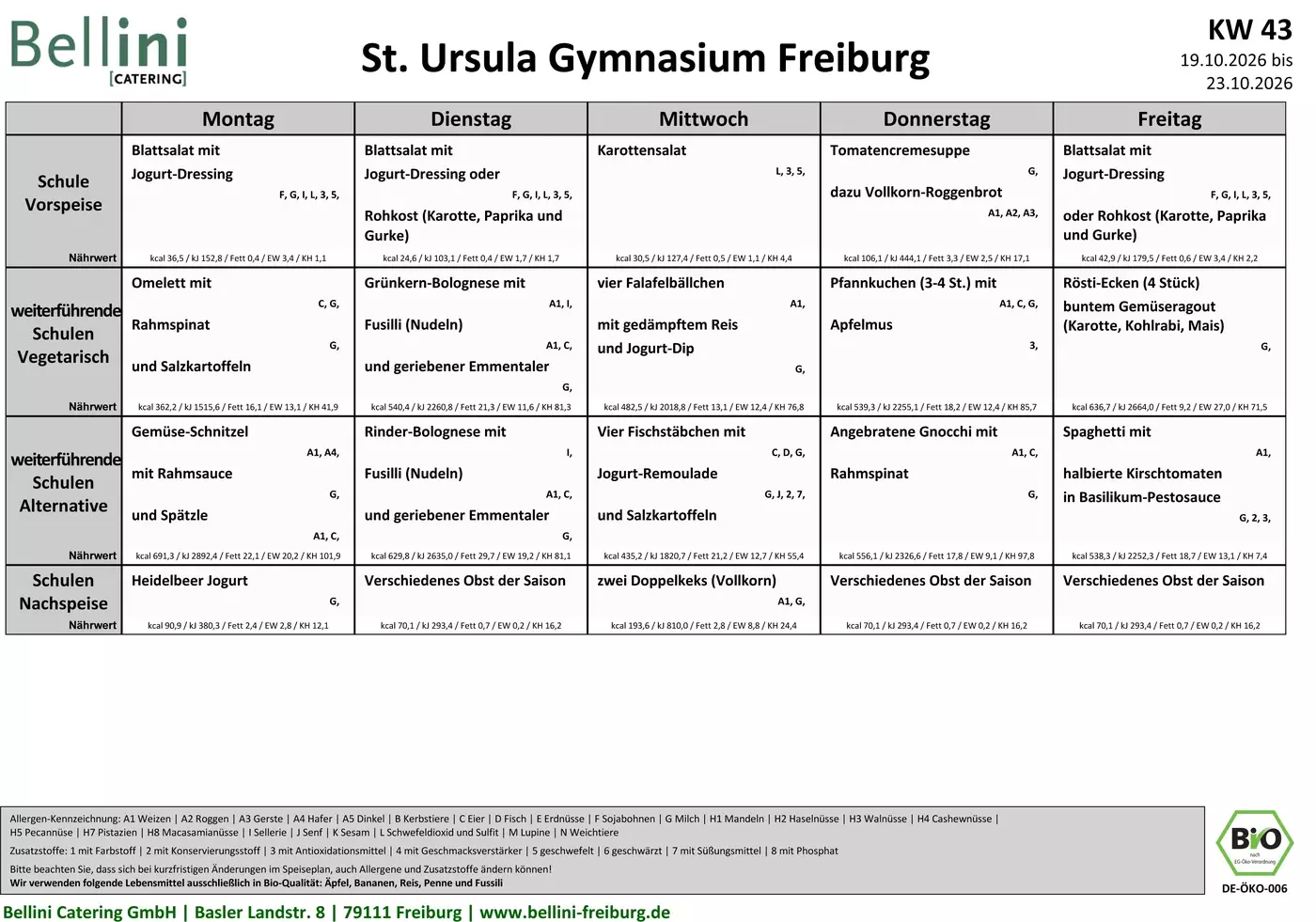 Speiseplan vom 19.10-23.10.2026